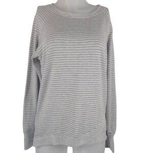 Danskin Heather Gray Stripped Lightweight Athletic Thumbhole Sweatshirt L